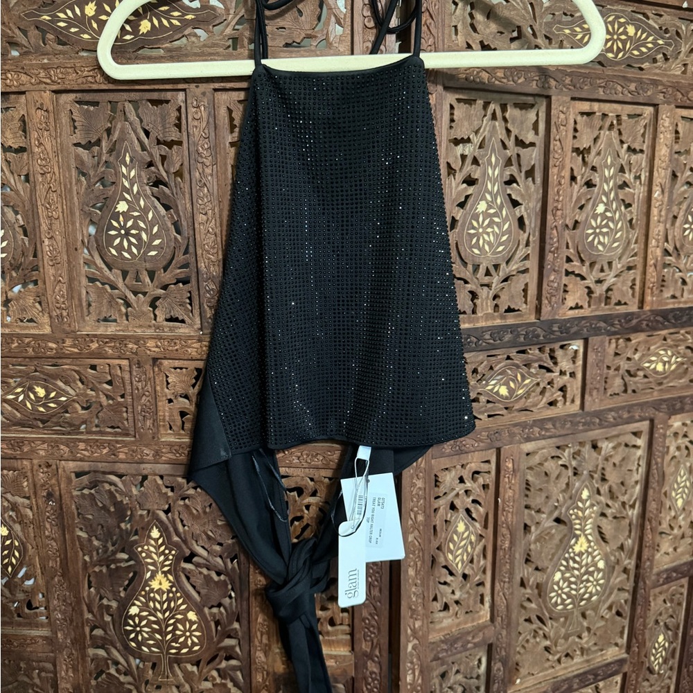 Glam Black Sparkle Crop Top